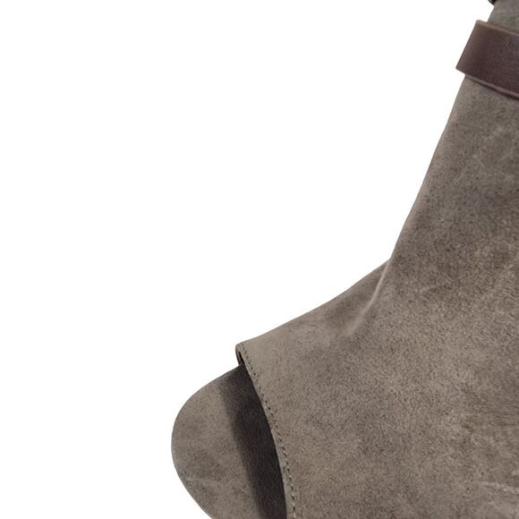 Bamboo Taupe Suede Ankle Open Toe 4" Heels Boot Booties - Picture 3 of 9